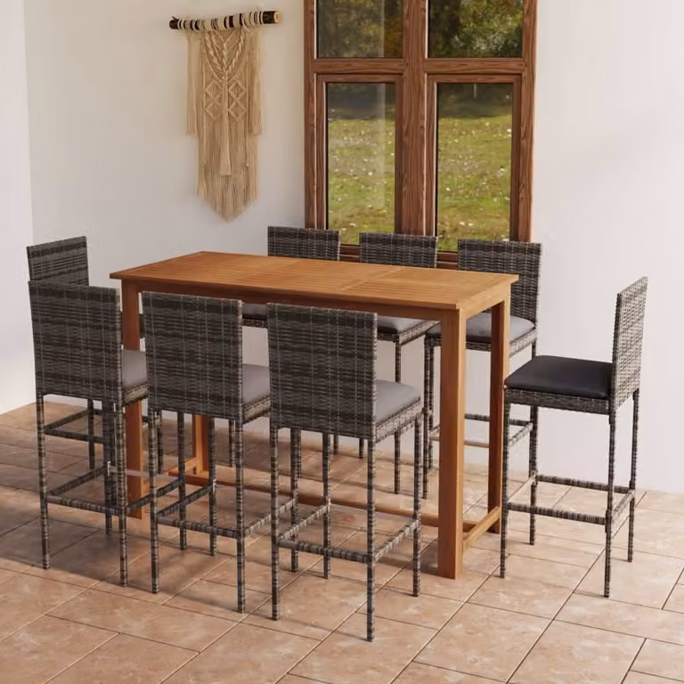 Maison Exclusive - Set da giardino da 9 pezzi con cuscini, grigio