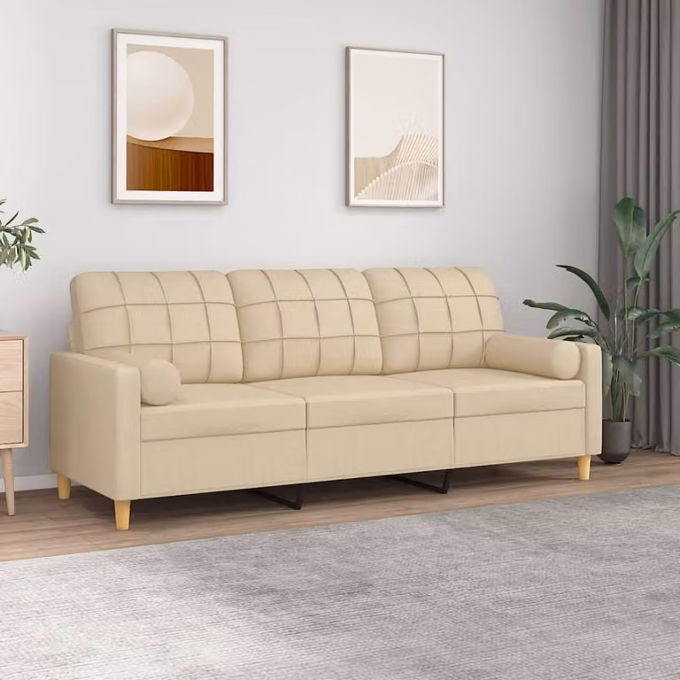 Divano a 3 posti moderno vidaXL in tessuto beige con cuscini e coperture rimovibili L: 198 cm, P: 80 cm, H: 77 cm