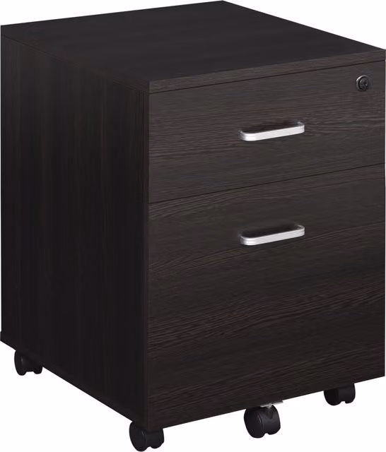 Cassettiera da ufficio Aosom con 2 cassetti in legno nero, dotata di ruote e serratura con 2 chiavi, L: 40 cm, P: 44 cm, H: 54.6 cm