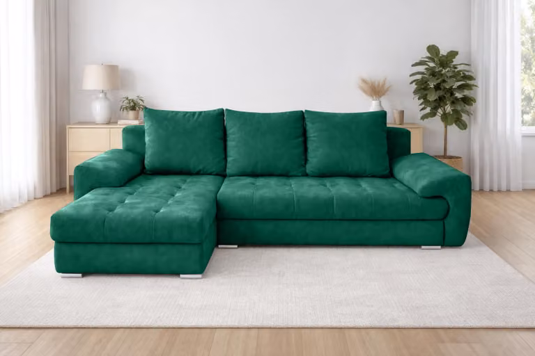 AX LIVING Manisa Divano a L per soggiorno, verde, con funzione letto L