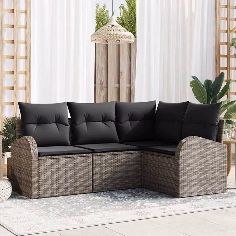Maison Exclusive - Set da giardino composto da 4 pezzi, divano in rattan sintetico, colore grigio