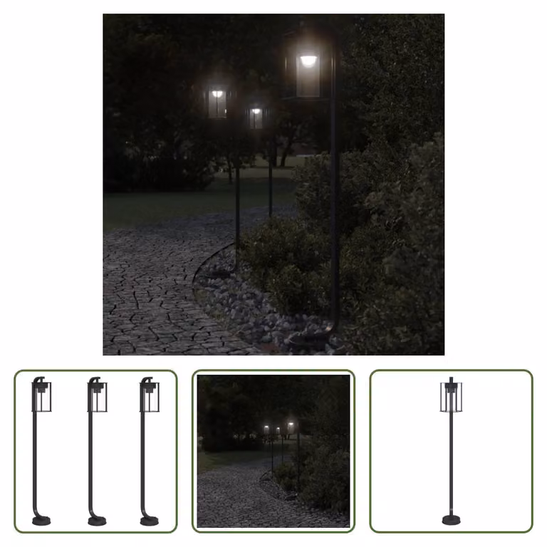 The Living Store Luci da sentiero 3 pezzi nero 100 cm acciaio inox