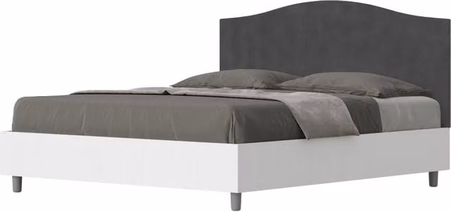 Letto Matrimoniale 160x190 cm struttura bianco frassino testata Grace - Contenitore,Microfibra,Grigio