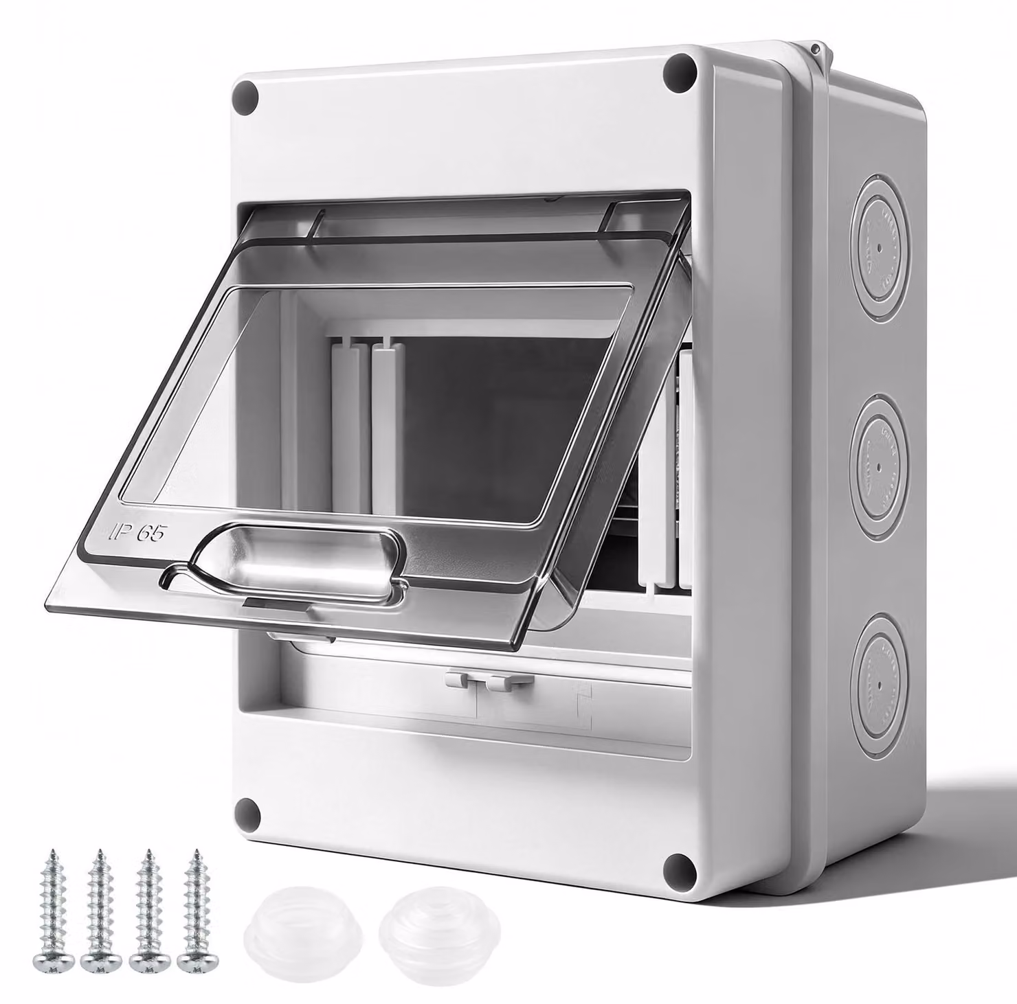 Quadro elettrico a parete per 5 moduli, grado di protezione IP65, con sportello trasparente, adatto per giardino e garage