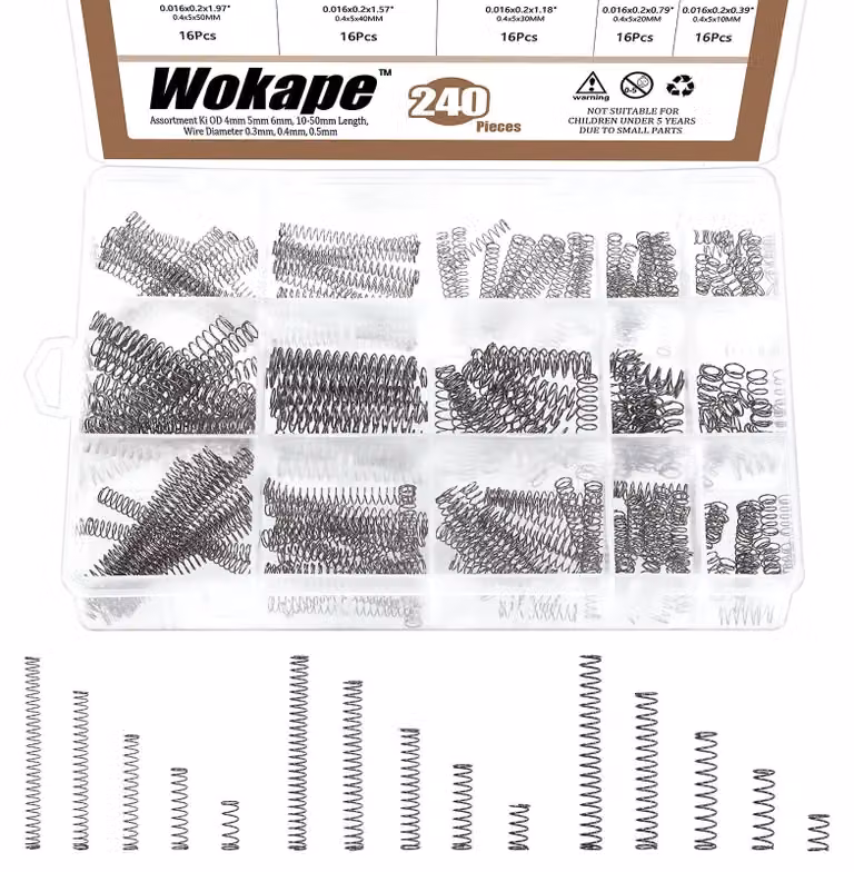 Set di molle a compressione, 240 pezzi, 15 diverse dimensioni, acciaio inossidabile