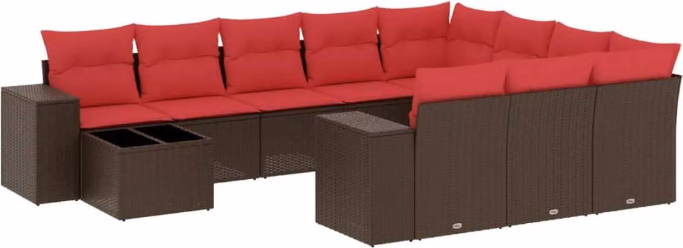 Set Divani da Giardino 11 pz con Cuscini Marrone in Polyrattan