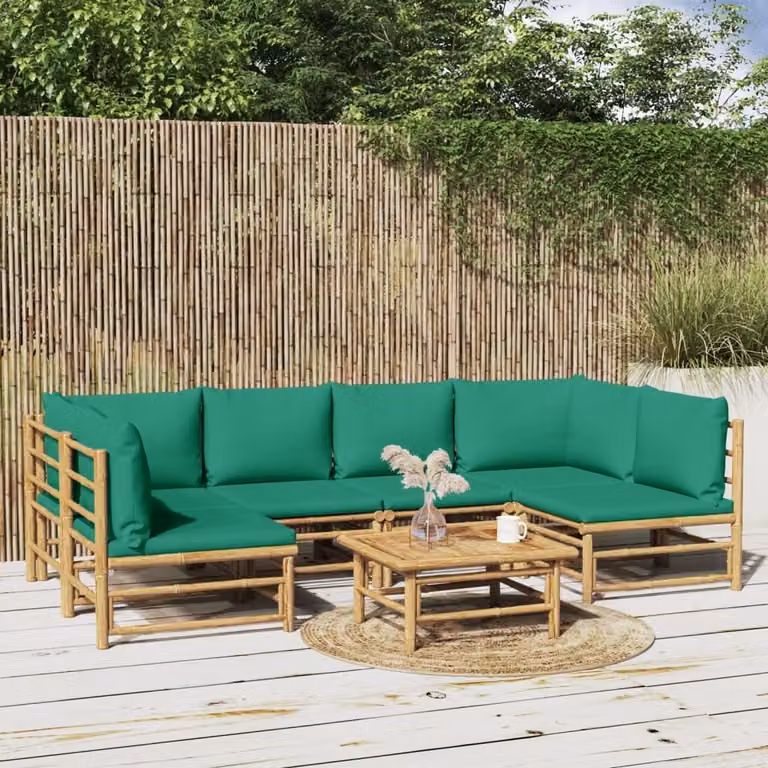 Maison Exclusive - Set da giardino da 7 pezzi con cuscini verdi in bambù
