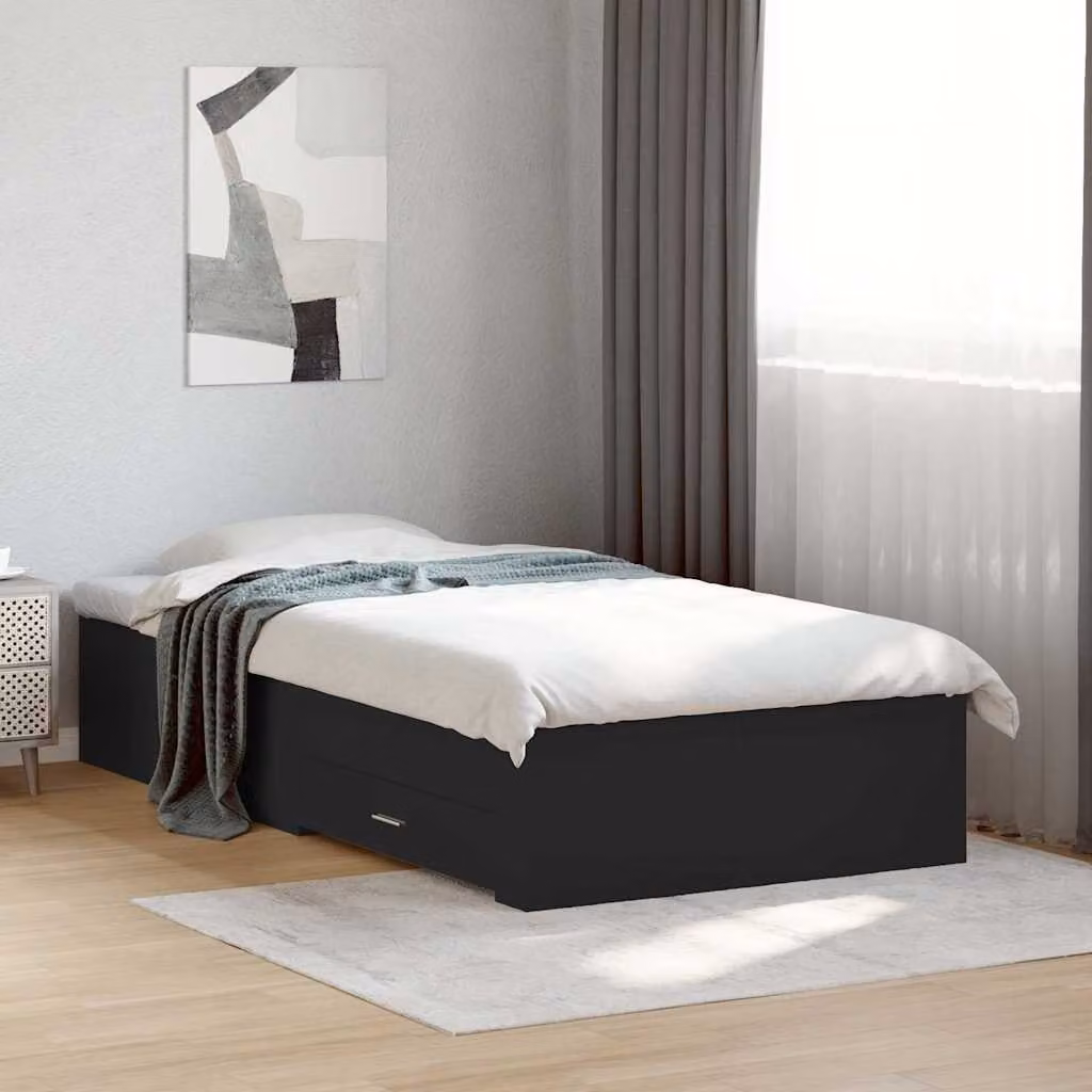 vidaXL Giroletto Moderno con Cassetti in Legno Multistrato Nero L: 78 cm, P: 193 cm, H: 32 cm