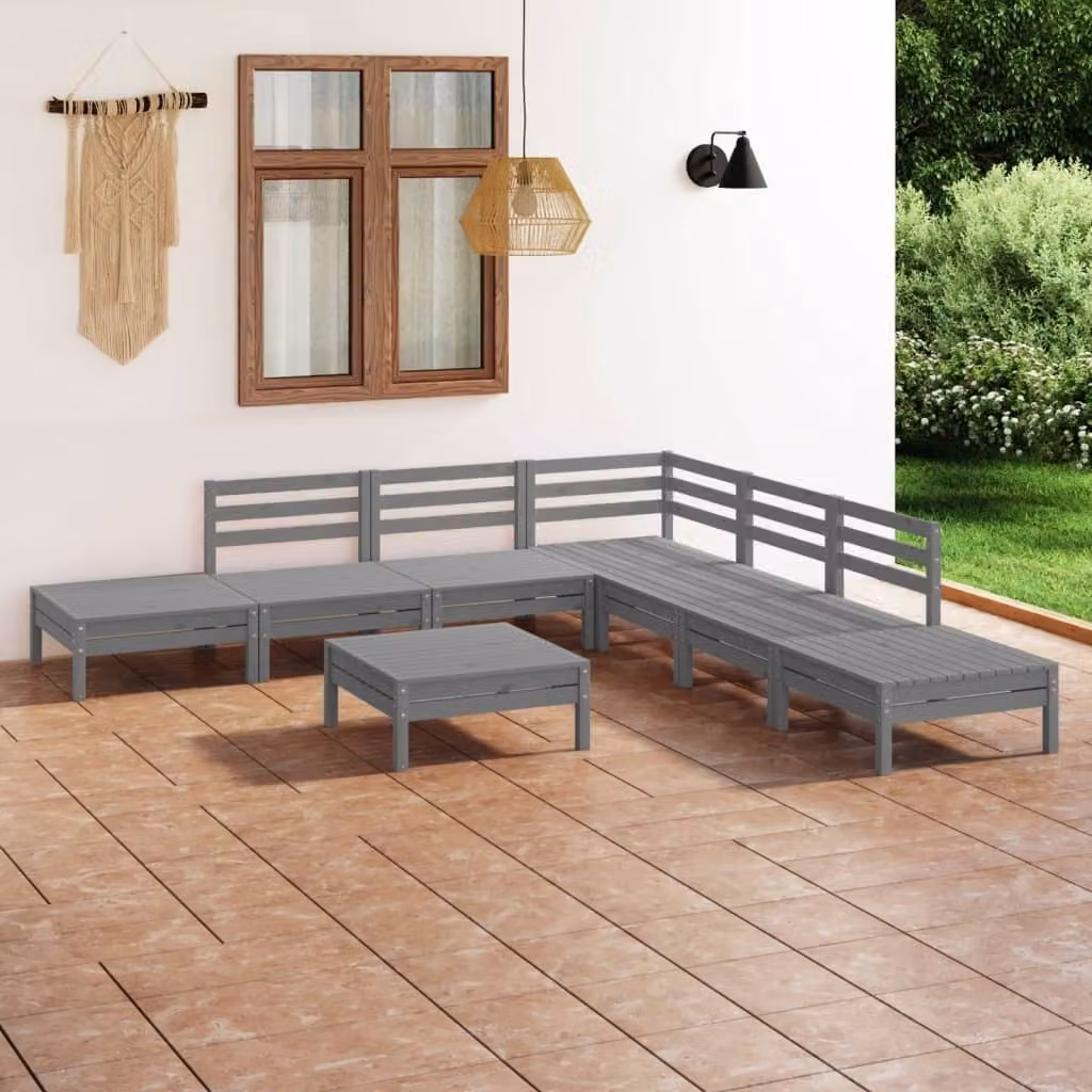 Maison Exclusive - Set Salotto da Giardino 8 pz in Legno Massello di Pino Grigio