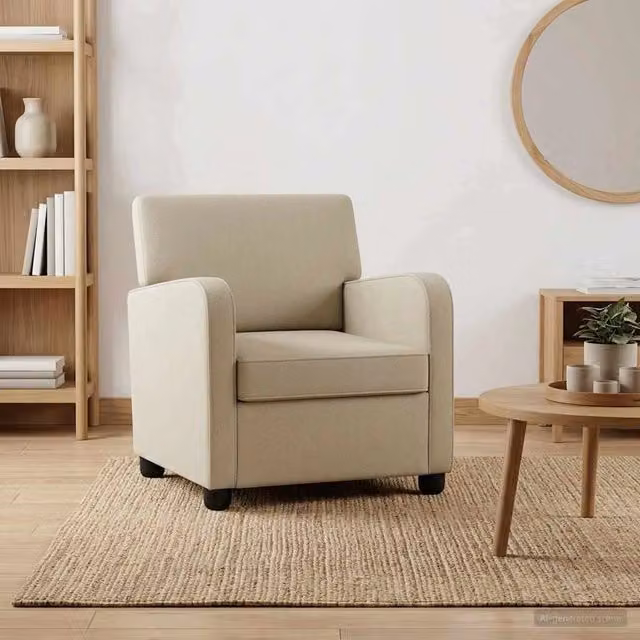 Poltrona moderna in velluto beige vidaXL con braccioli per soggiorno e camera da letto – 1