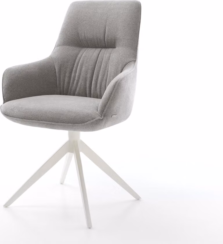 DELIFE Sedia girevole Zelia-Flex con braccioli Tessuto strutturato Soft Grigio Base a croce larga Bianca Girevole a 360° Funzione oscillante Molle insacchettate