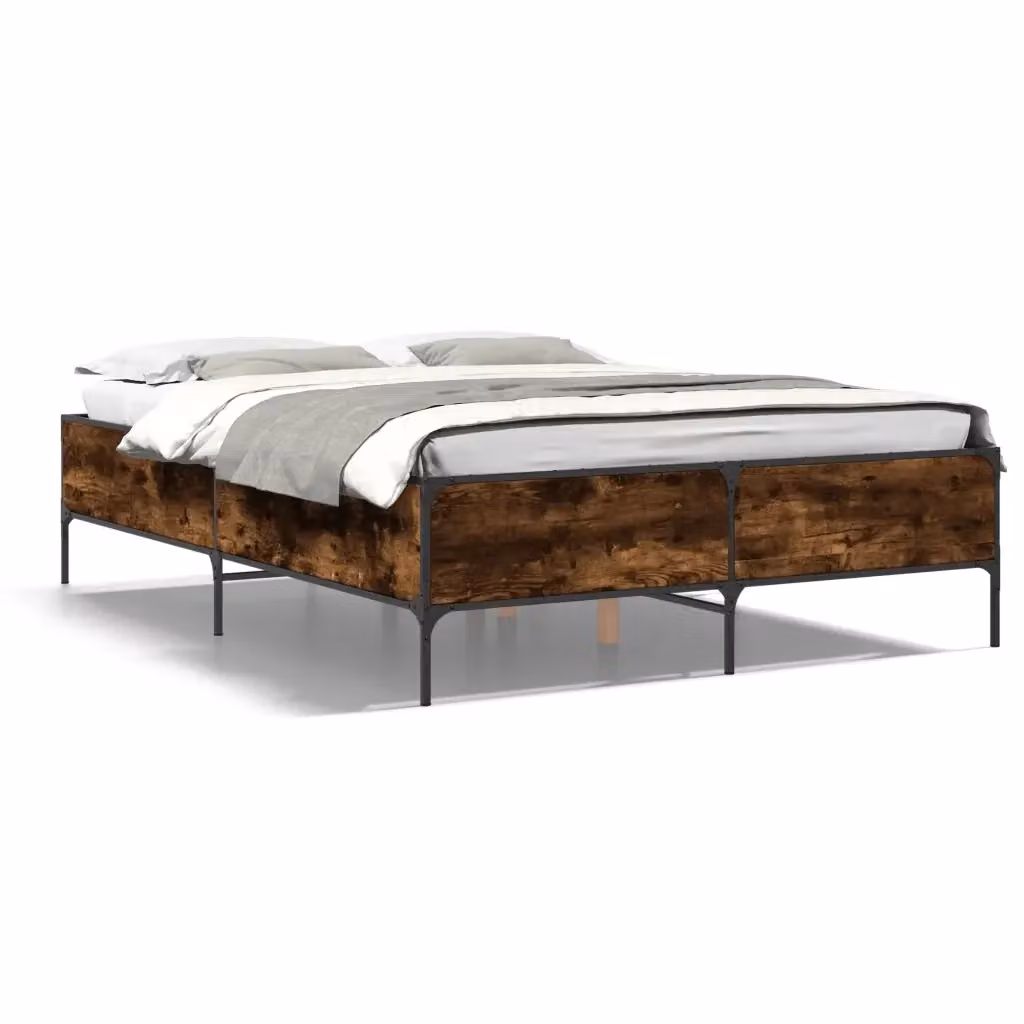 Letto Giroletto vidaXL in Rovere Fumo e Metallo, L/P/H: 160 x 200 x 163 cm – 2