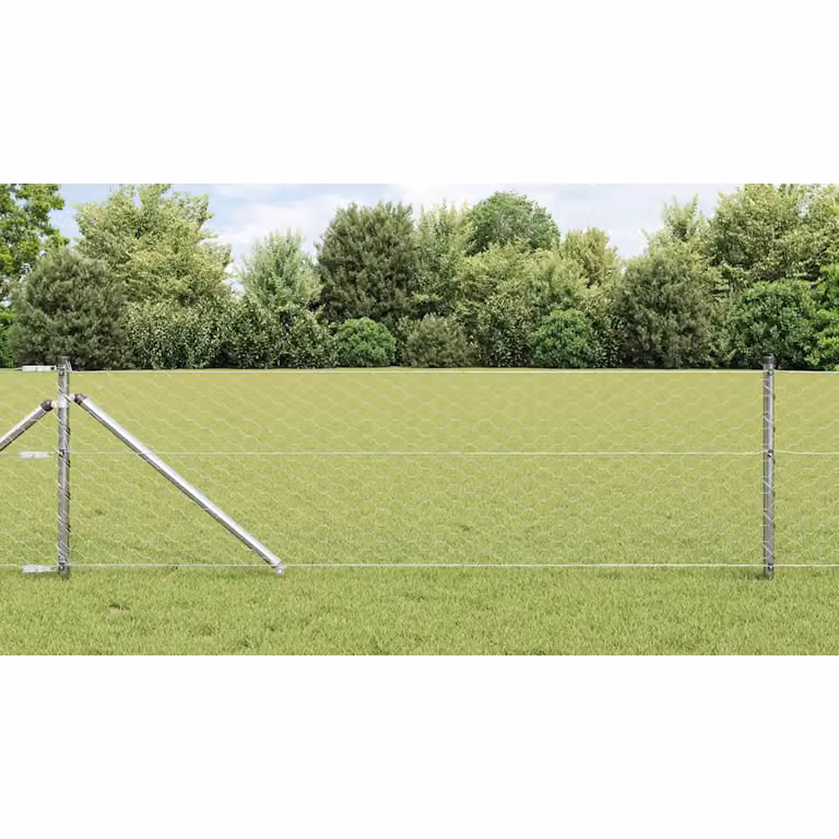 Recinzione esagonale con pali in acciaio zincato argento vidaXL, L: 10 m, H: 0,6 m