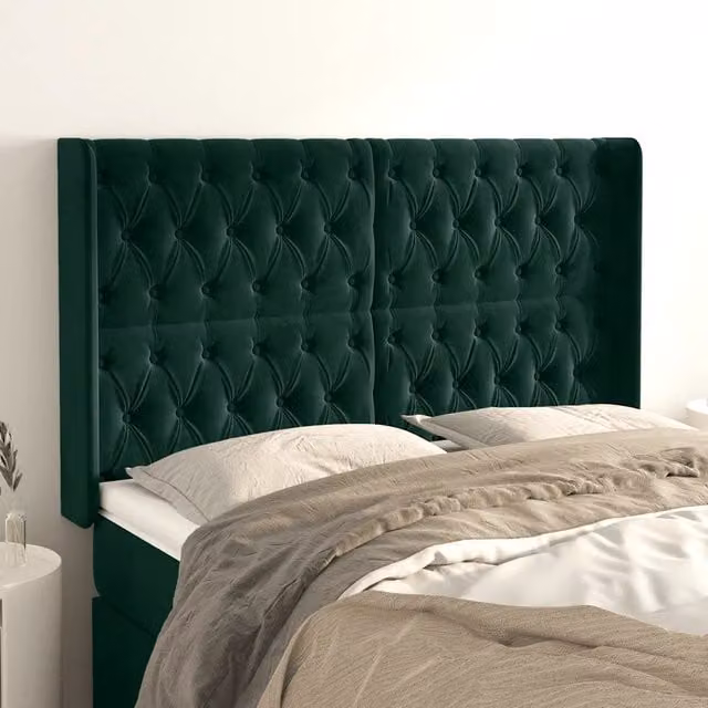 Testiera ad orecchio vidaXL in velluto verde scuro con struttura in legno e pannello imbottito L: 147 cm, P: 16 cm, H: 118-128 cm