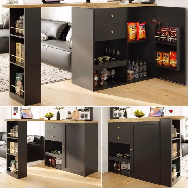 Tavolo Bar Girevole con 2 Cassetti, Anta Scorrevole e 3 Ripiani ¨C MINIMAL ¨C 105x39x102 cm