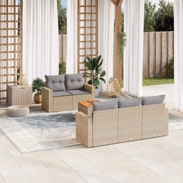 Set Divano da Giardino 6 pz con Cuscini Beige in Polyrattan 3224008