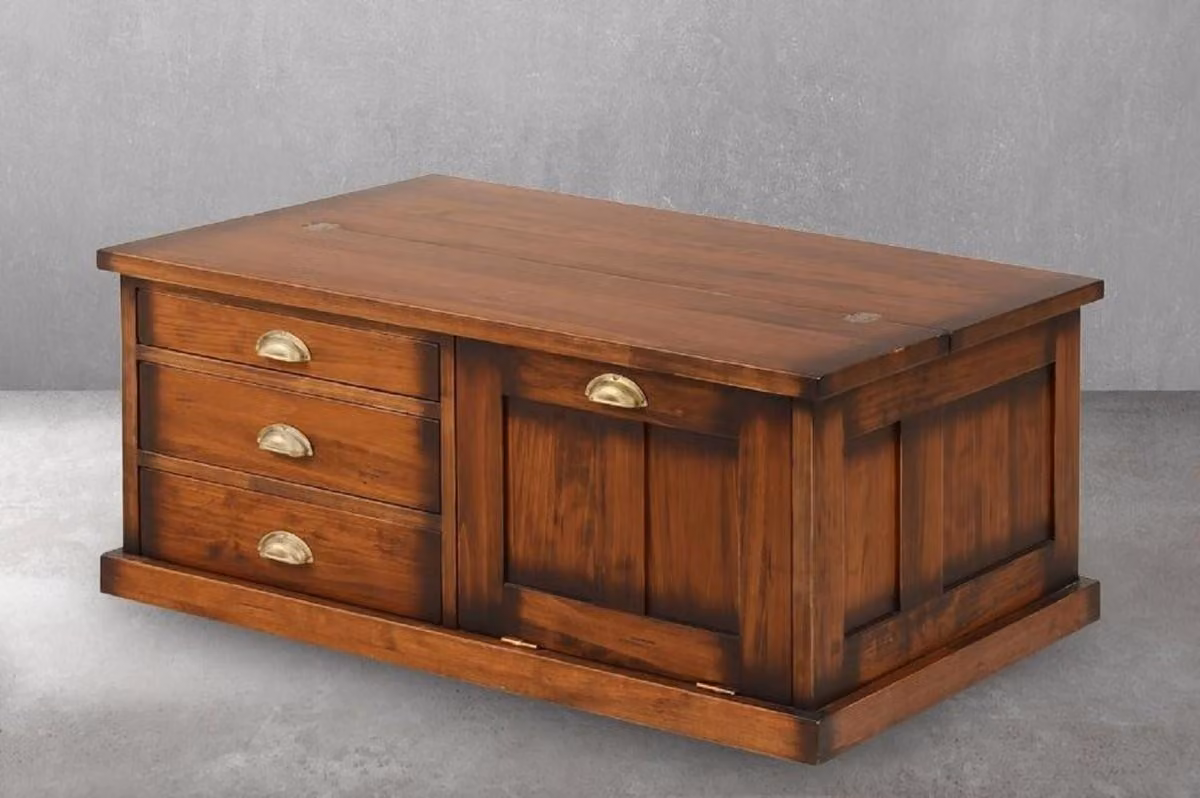 Casa Padrino tavolino in stile vintage marrone / ottone 105 x 69 x h. 46 cm - Tavolo rettangolare in legno massello - Mobili da salotto in stile vintage - Mobili