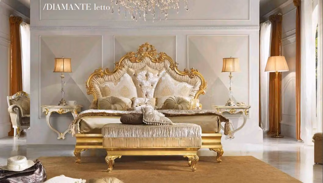 Klassisches Bett Barock Rokoko Hotel Betten Polsterbett Doppelbett 180x200cm