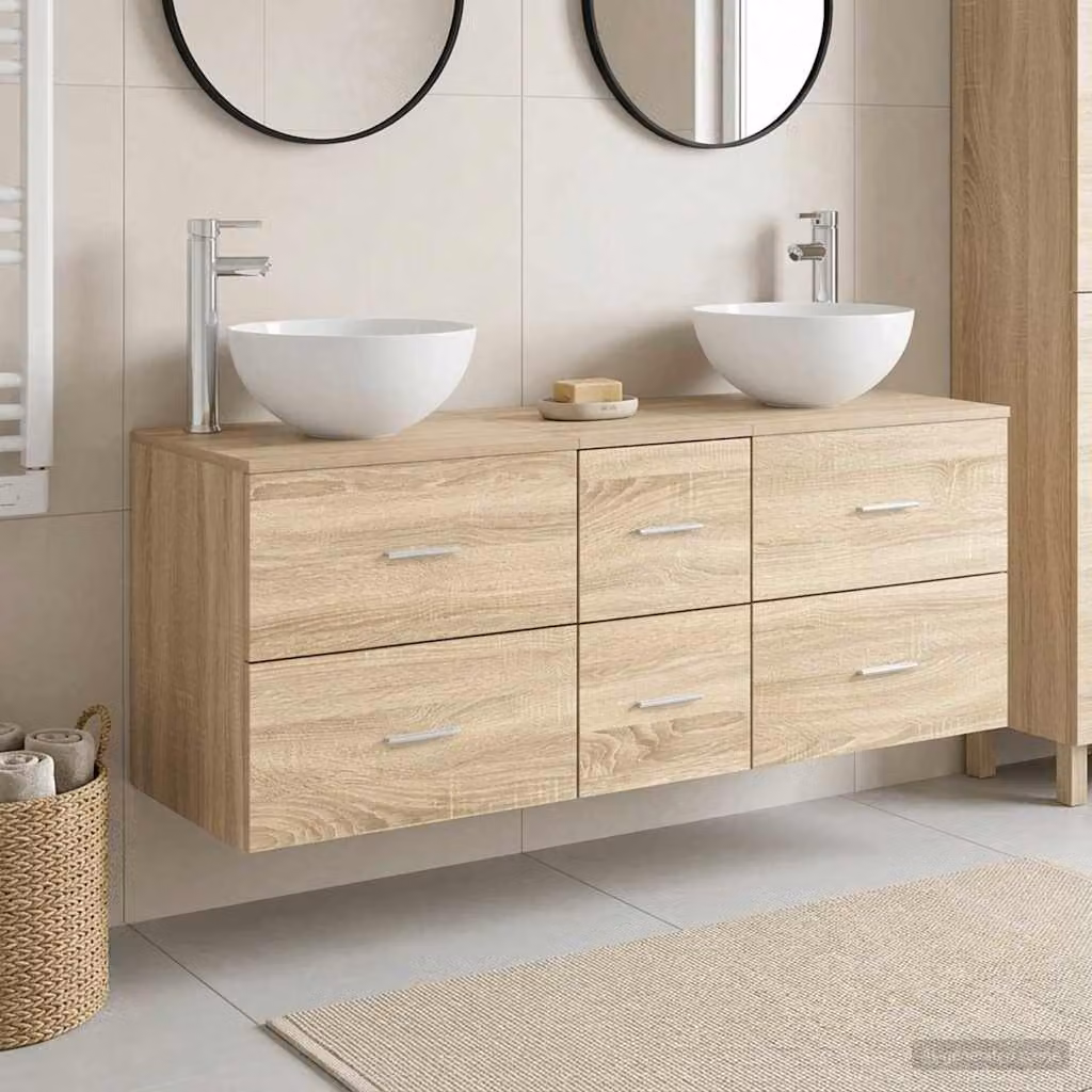 Set di mobili da bagno vidaXL composto da 3 pezzi in stile moderno, colore marrone, L/P/H: 129 x 41 x 80 cm