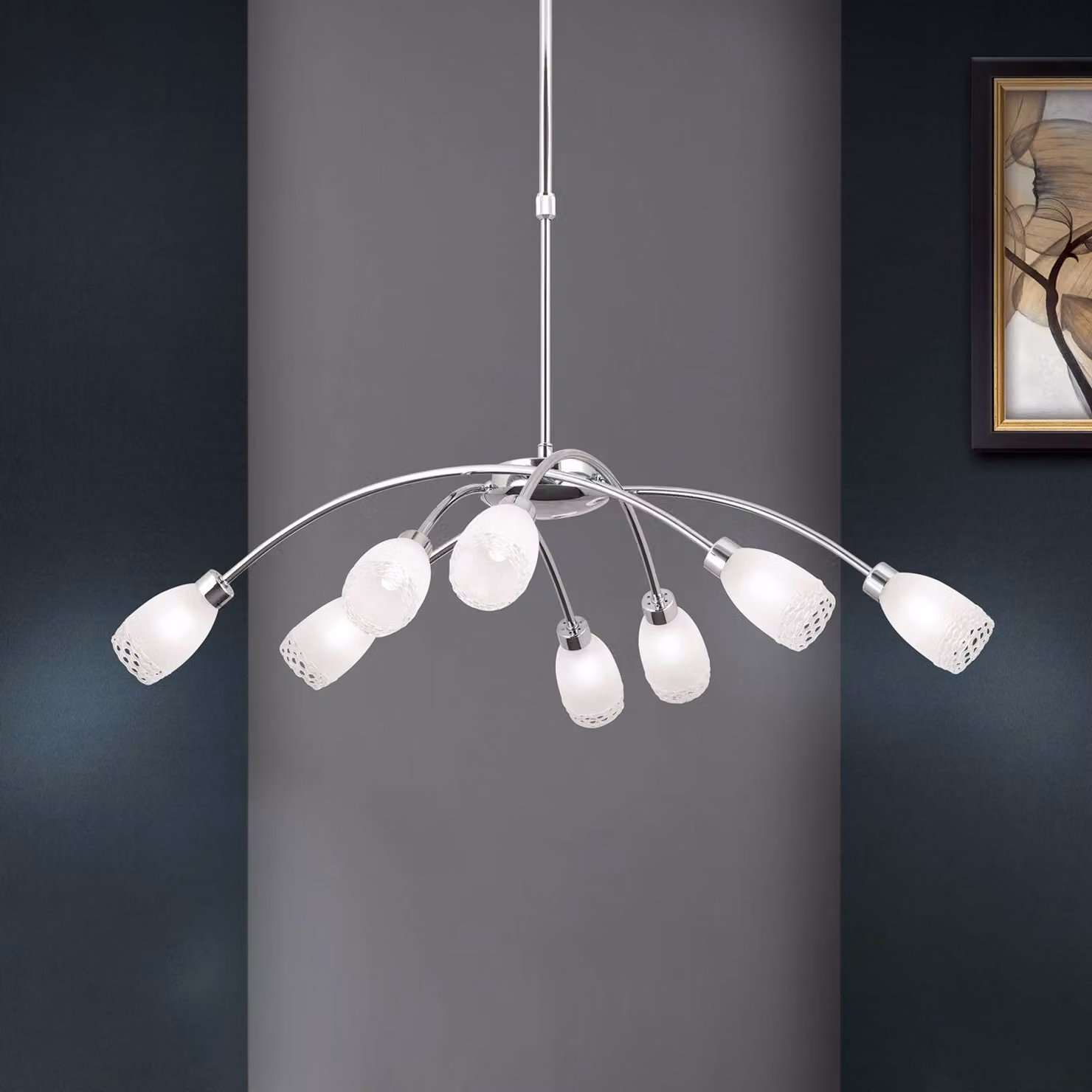 ORION Lampada a sospensione MARISA, dimmerabile, Cromo / Argento, Soggiorno / Sala da pranzo, Metallo, Moderno, Lampada a sospensione