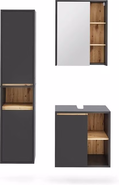 Set di mobili da bagno Viola Grigio/Rovere artigianale 3 pezzi Vicco