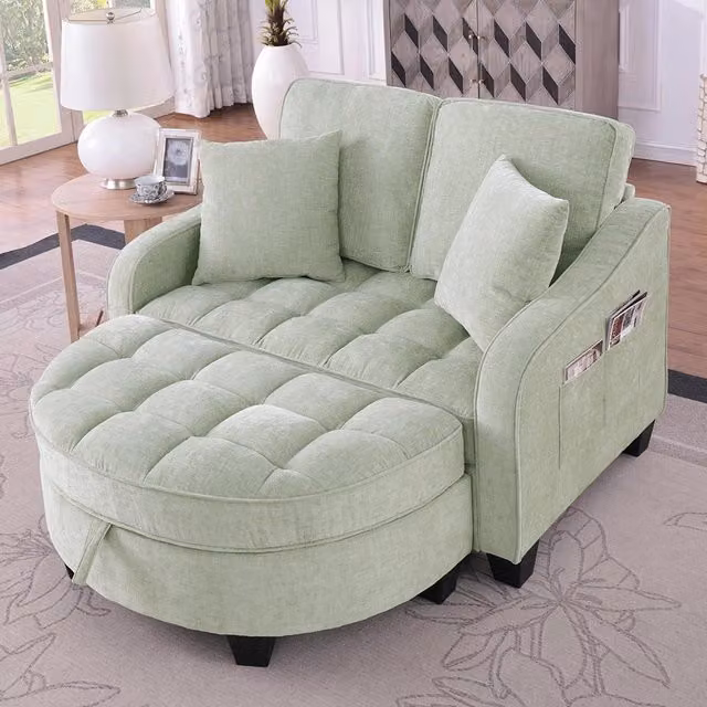 Divano multifunzione 2 in 1 - Xylo - Con pouf, legno eucalipto, ciano
