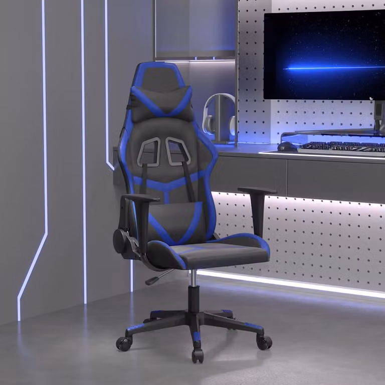 Sedia da Gaming vidaXL in Similpelle Nero e Blu con Poggiatesta e Ruote