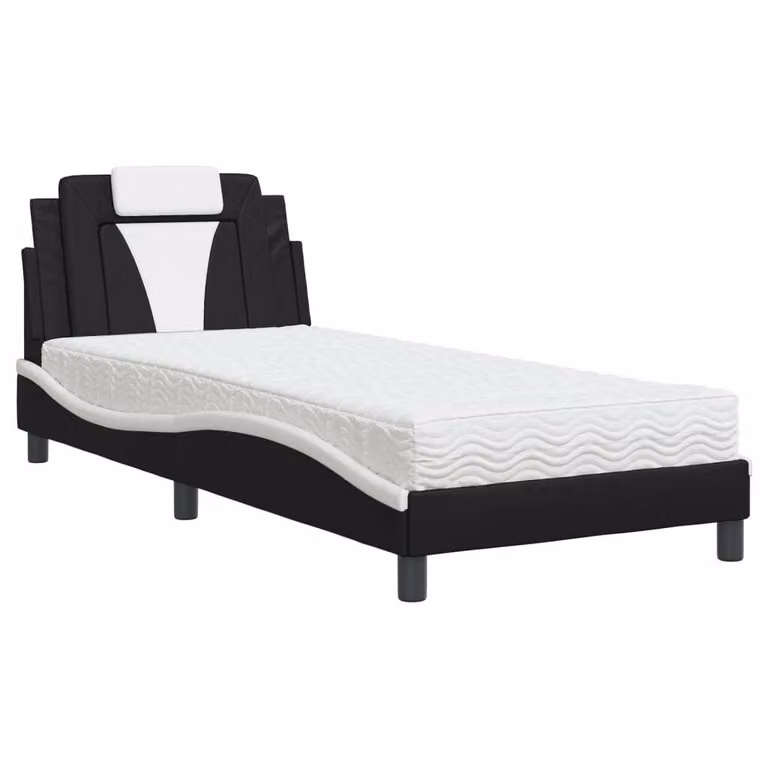 Letto Viana con Materasso Nero e Bianco 80x200 cm in Pelle finta