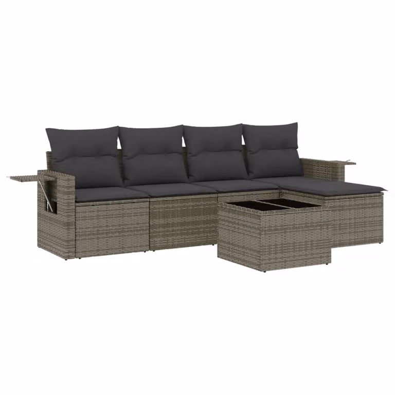 Set Divano da Giardino 6 pz con Cuscini Grigio in Polyrattan