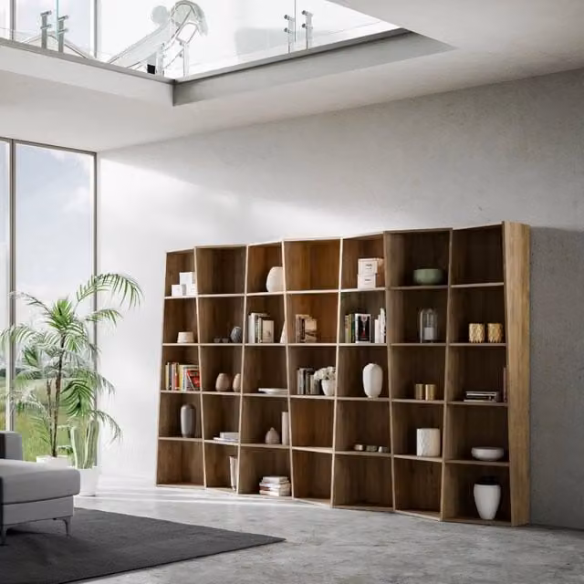 Libreria Moderna Trek con 5 Ripiani e 7 Elementi di GIORDANOSHOP, Colore Noce, H 200 x L 317 x P 35 cm