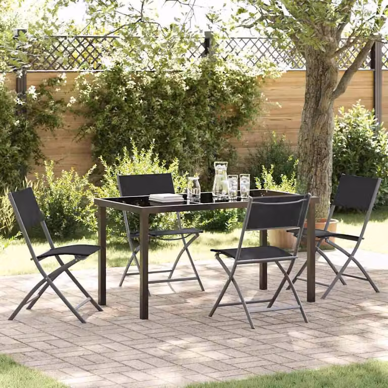 Maison Exclusive - Set da pranzo per esterno, 5 pezzi, acciaio verniciato a polvere nero