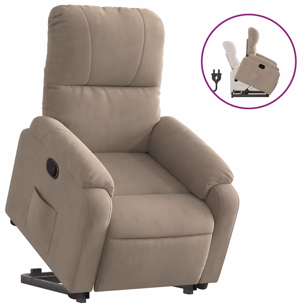 Poltrona Alzapersona Reclinabile vidaXL in Microfibra Beige con Assistenza Elettrica per Senior – 2