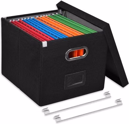 Organizzatore di documenti A4 in metallo con coperchio e cassetto per ufficio o casa, nero