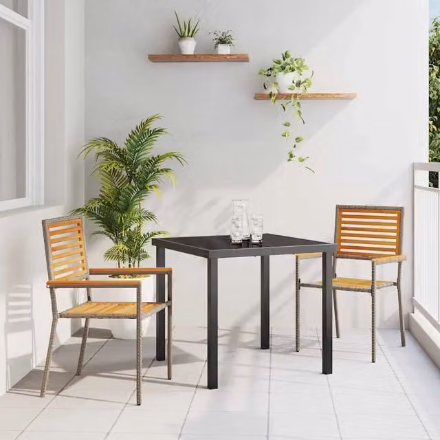Set di 2 sedie impilabili da giardino vidaXL in legno di acacia e acciaio con braccioli, marrone e grigio
