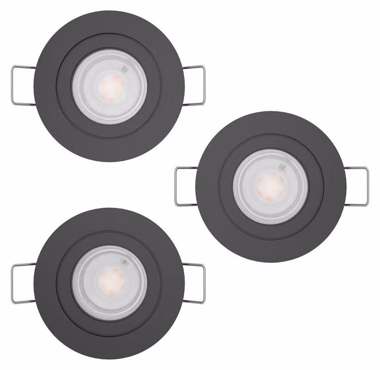 EGLO Set di 3 faretti LED da incasso Barranco, plafoniera per bagno, realizzato in plastica nera, luce calda, include lampadine GU10, grado di protezione IP44