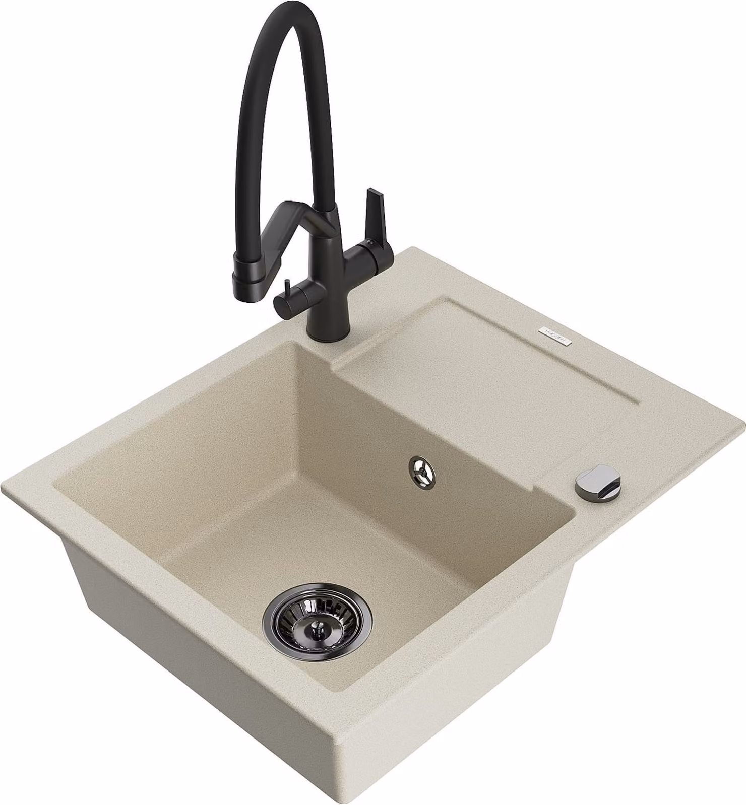 Mexen Enzo lavello da cucina in granito a 1 vasca con sgocciolatoio e rubinetto Duo, beige - 6506-69-671701-70-B