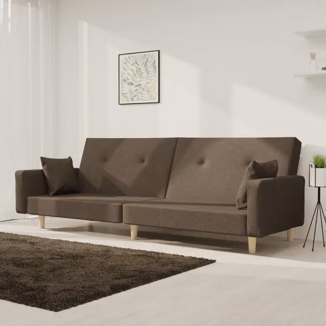 Divano Letto a 2 Posti con 2 Cuscini Tortora in Tessuto 375747