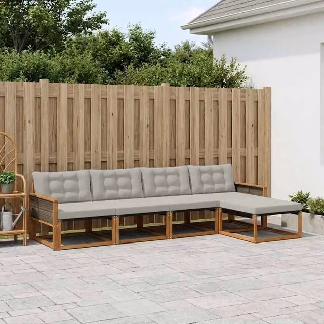 Set di divani da esterno 5 pz Naturale e Grigio Chiaro 3381355