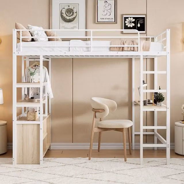 Letto a soppalco con scrivania ¨C Minimal ¨C 90x200 cm metallo bianco senza materasso