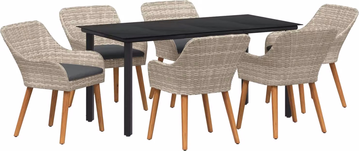 Set da Pranzo per Giardino 7 pcs Grigio chiaro polyrattan