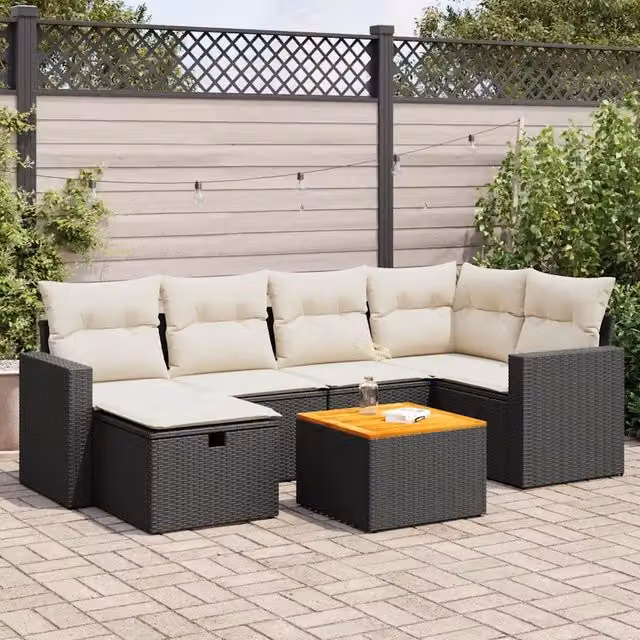 Set Divani da Giardino con Cuscini 7pz Nero Polyrattan 3325787