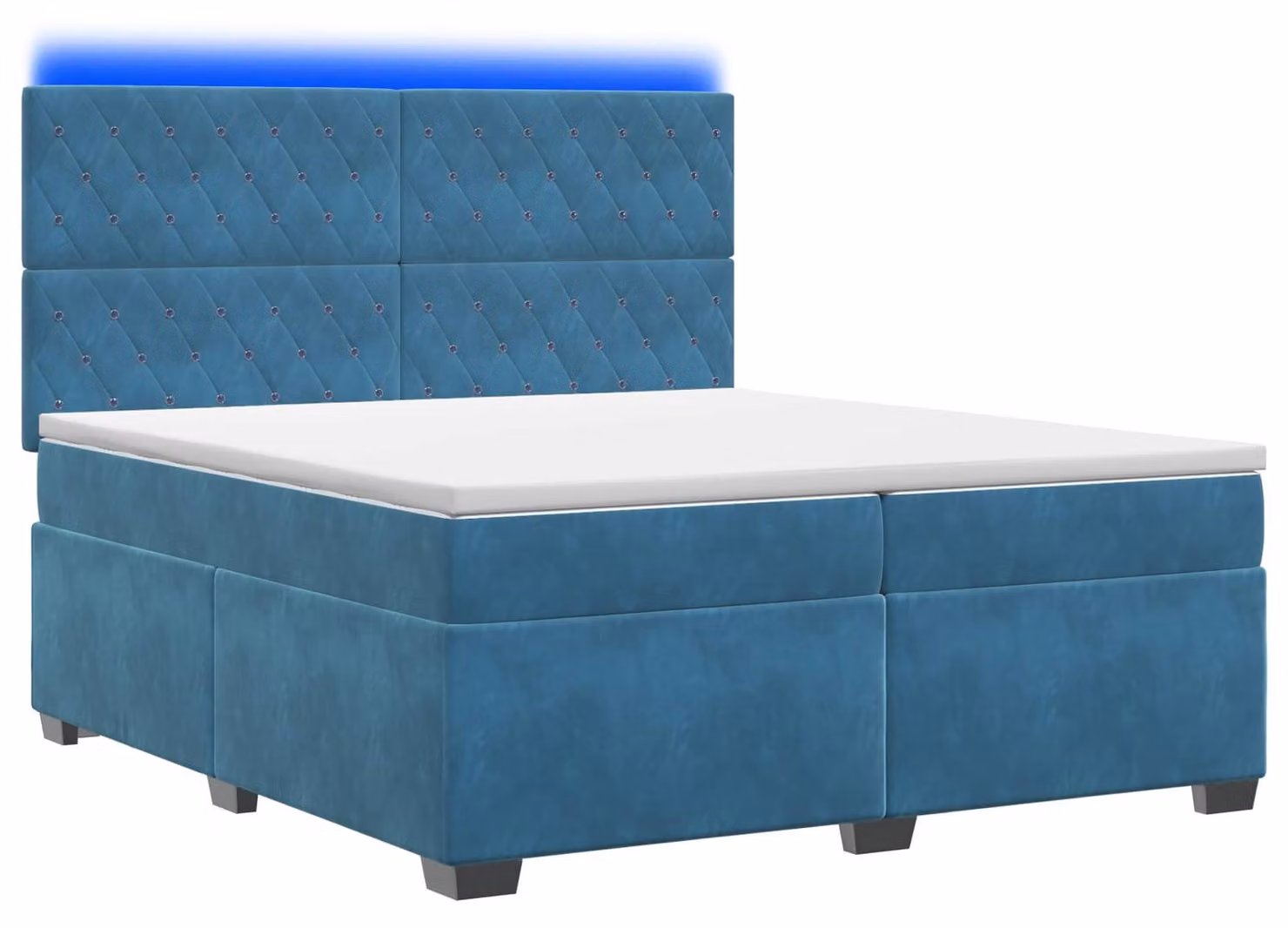Letto boxspring con materasso e testiera blu, 200 x 200 cm, in velluto