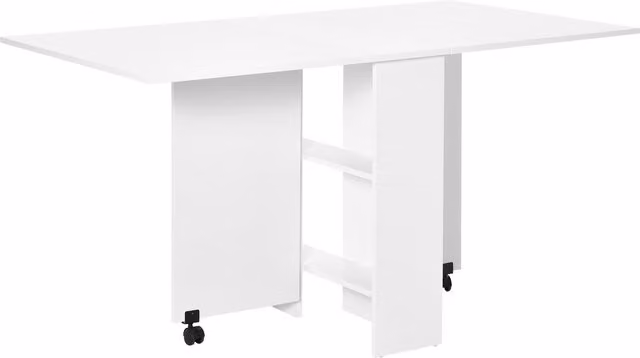 HomCom Tavolo Console Pieghevole ed Estensibile in Legno Bianco con Ruote Design Moderno Salvaspazio