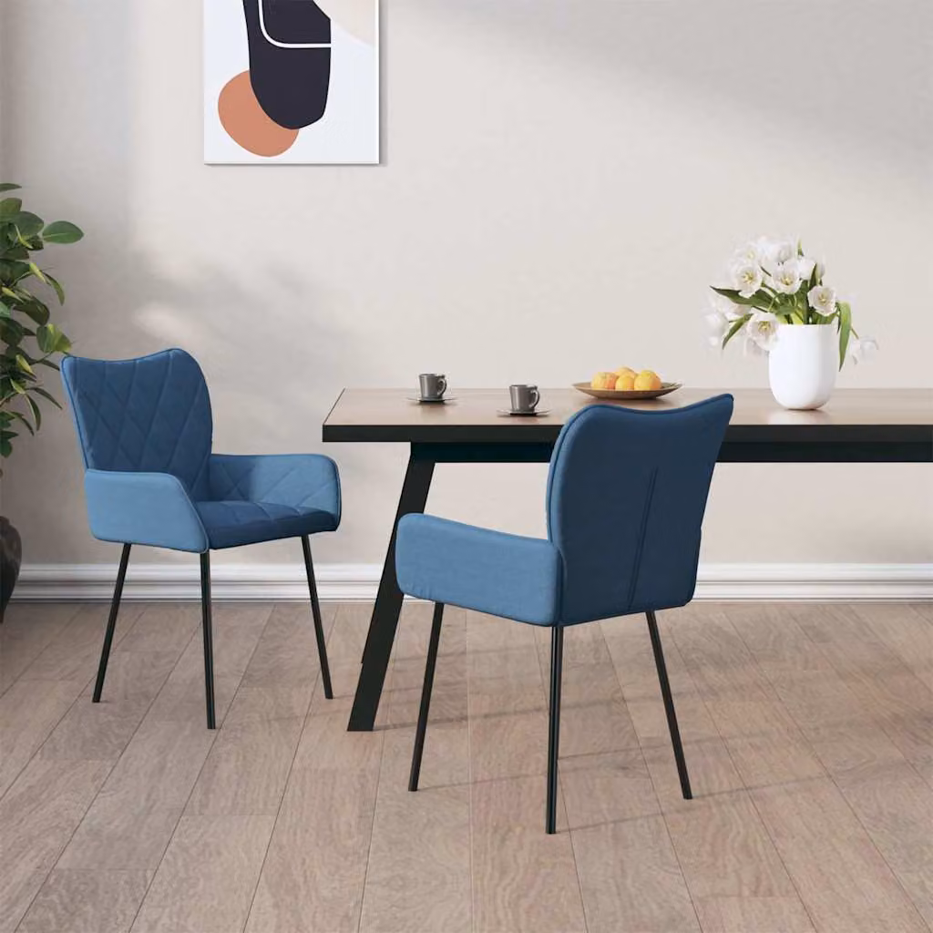 Set di 2 sedie da pranzo vidaXL in tessuto blu con struttura in metallo e design minimalista