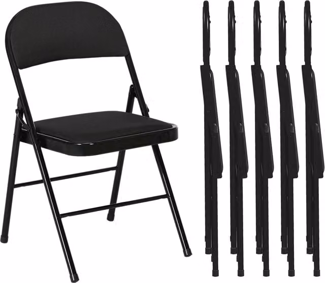 Set di 6 Sedie Pieghevoli da Pranzo Minimal Imbottite con Struttura in Acciaio Nero – 1