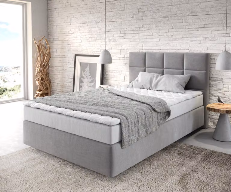 DELIFE Dream-Fine letto a molle 120x200 cm in microfibra grigia con materasso e topper