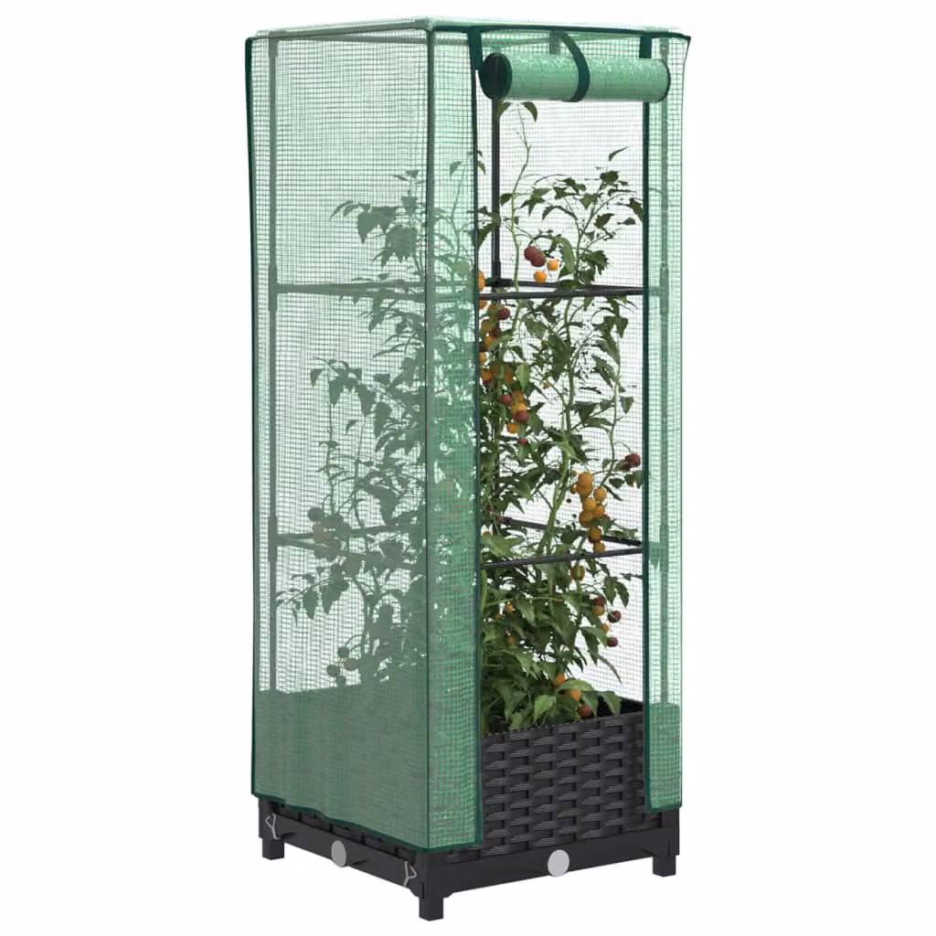 Letto rialzato con copertura serra effetto rattan vidaXL nero e verde L/P/H: 40 x 40 x 123 cm