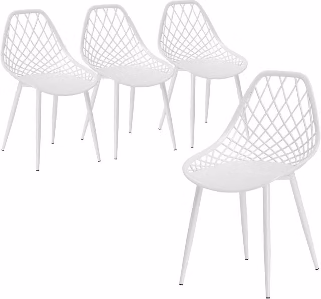 Set di 4 sedie da pranzo moderne Minimal in plastica e metallo bianche opache