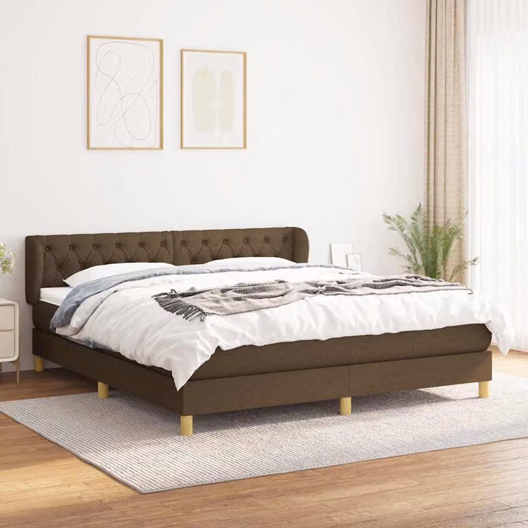 vidaXL Giroletto a Molle con Materasso in Tessuto Marrone e Bianco L/P/H: 160 x 200 x 88 cm