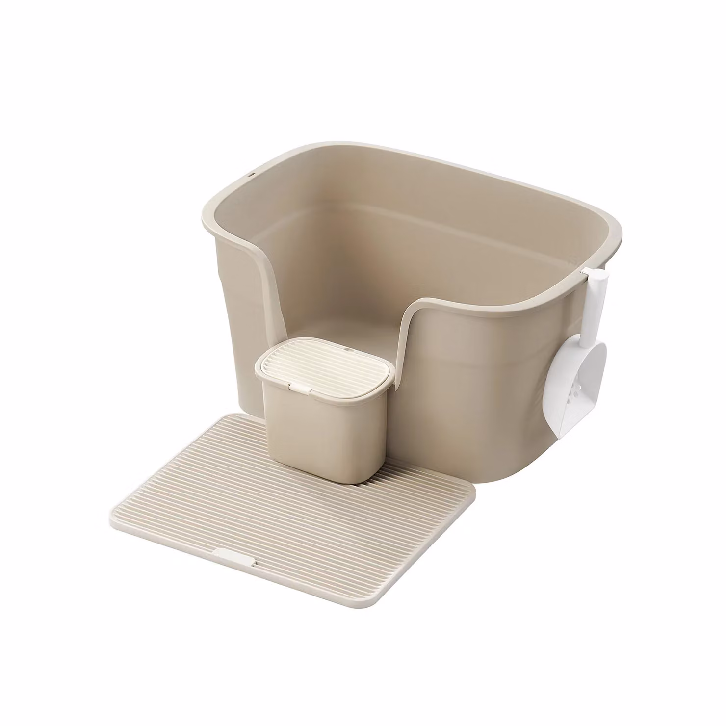 Lettiera per Gatti con Lati Alti con Tavola Cattura Lettiera, Beige Cappuccino